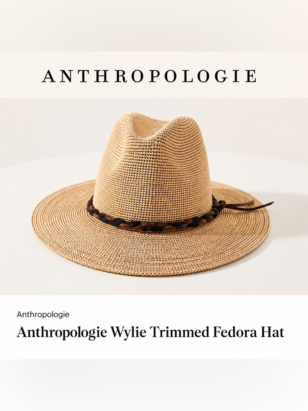 Anthropologie Wylie Trimmed Fedora 100% Raffia Rancher Hat O/S Boho Coastal